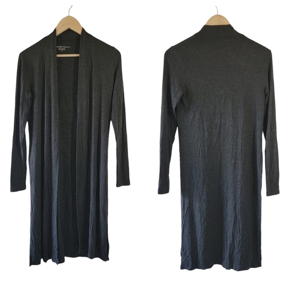Beyond Yoga Heather Gray Long Duster Cardigan Sz XS Side Slit Athleisure Soft - Picture 2 of 12